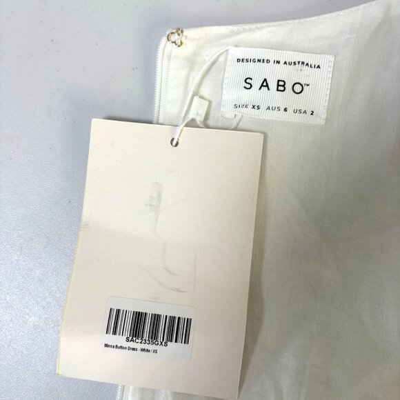 Sabo Minna Button Dress Size XS White Mini Long Balloon Sleeves Cotton NWT - Picture 6 of 16